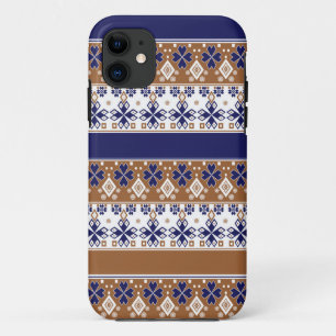 Striped scandinavian pattern brown blue iPhone 11 case