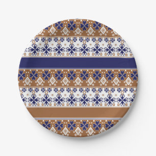 Striped scandinavian pattern brown blue paper plate