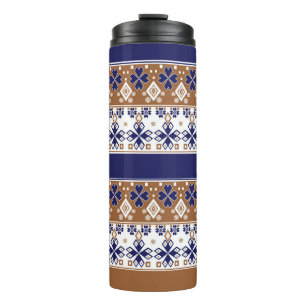 Striped scandinavian pattern brown blue thermal tumbler