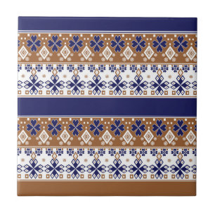 Striped scandinavian pattern brown blue tile