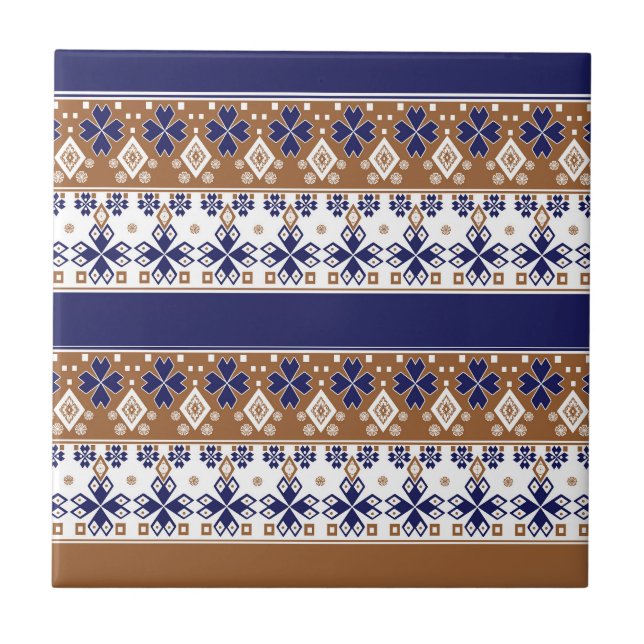 Striped scandinavian pattern brown blue tile (Front)