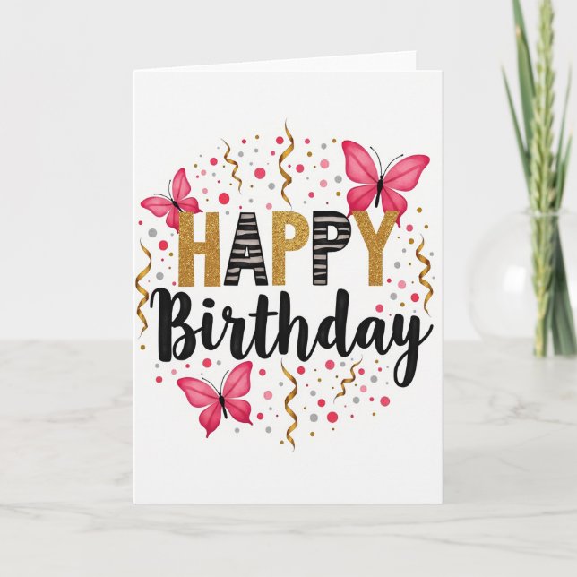 Striped Script Birthday Card (Front)