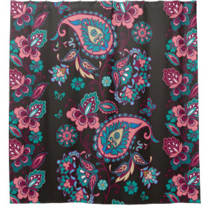 Striped seamless pattern with paisley on black bac