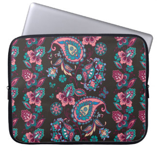 Striped seamless pattern with paisley on black bac laptop sleeve