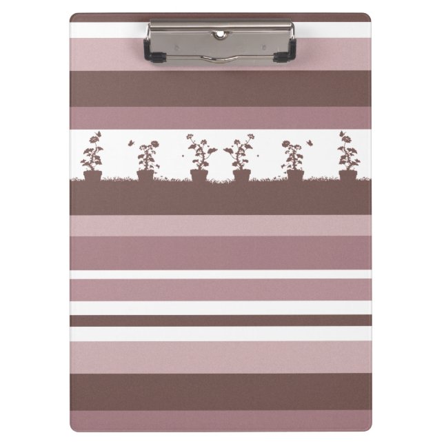 Striped Silhouette Pattern Potted Plants Clipboard (Front)