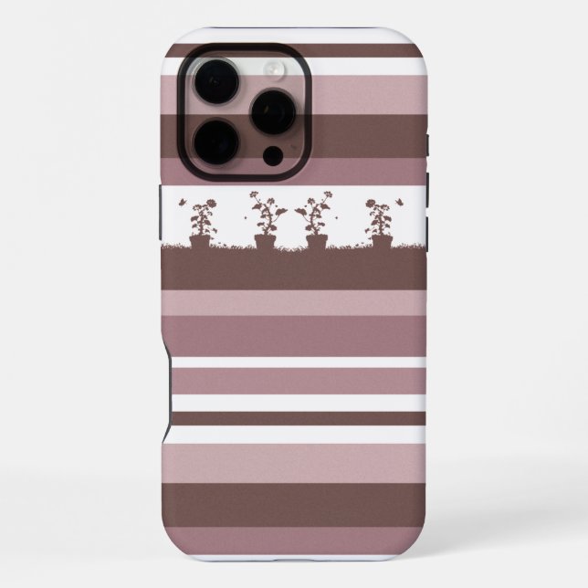 Striped Silhouette Pattern Potted Plants iPhone Case (Back)