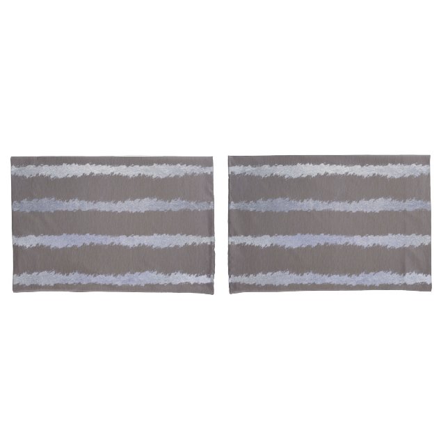 Striped  silver and grey taupe metallic look pillowcase (Front-Set)