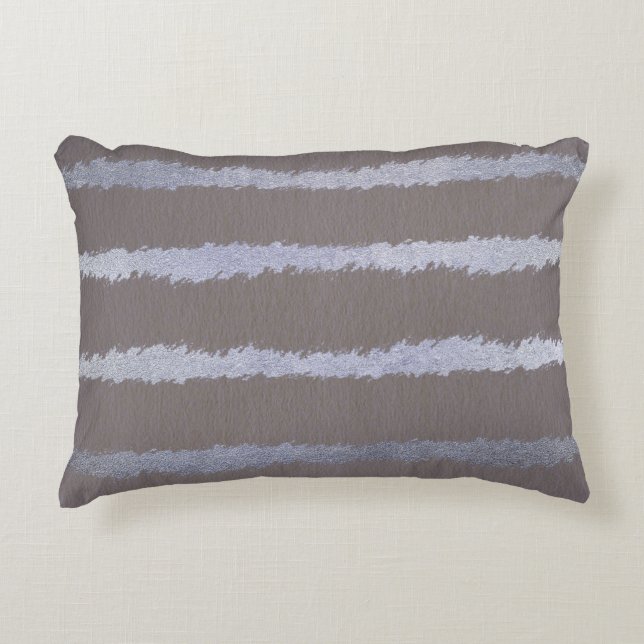 Striped silver grey taupe metallic look purple  accent pillow (Front)