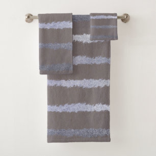 Striped silver look grey taupe metallic look bath towel set