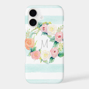 Striped Simple Modern Watercolor Floral Roses