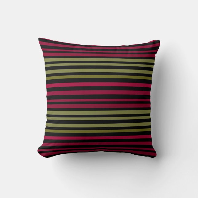 striped, simple, pink, horizontal stripes, minimal throw pillow (Front)