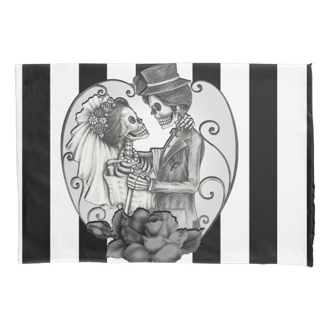 Striped Skeleton Love Couple Marriage Dance Pillowcase (Front)