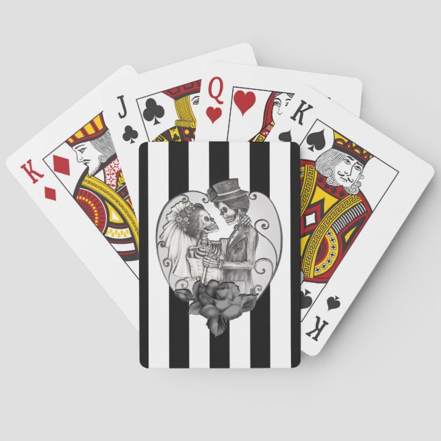 Striped Skeleton Love Couple Marriage Dance Playing Cards (Back)