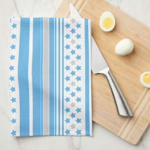 Striped sky blue pattern with stars kitchen towel