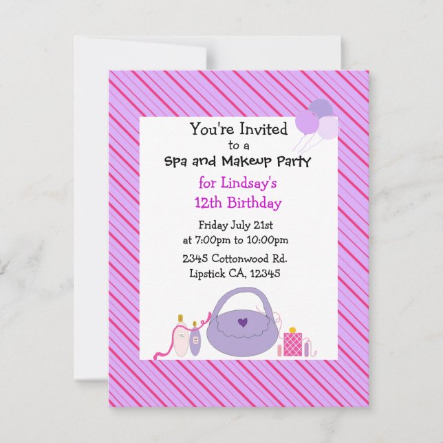 Striped Spa and Makeup Birthday Invitation (Front)