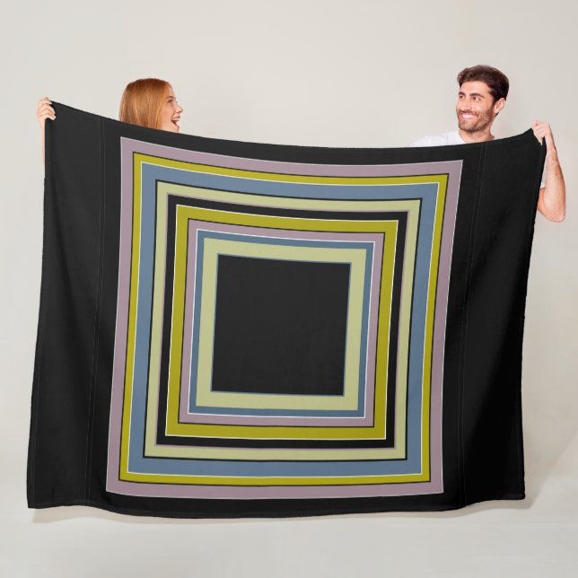 Striped Square Classic Grey Olive Pattern Fleece Blanket (In Situ)