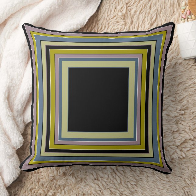 Striped Square Classic Grey Olive Pattern Throw Pillow (Blanket)