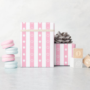 Striped Star Pattern Baby Pink Wrapping Paper Roll