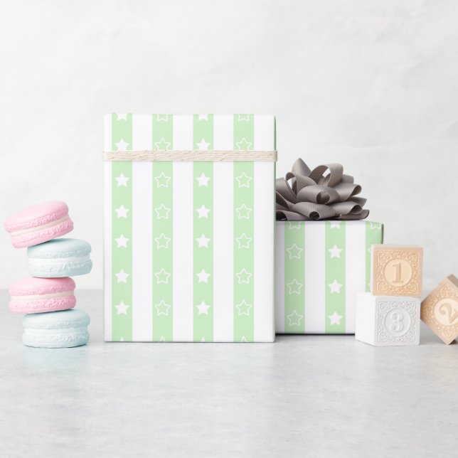 Striped Star Pattern Green Wrapping Paper Roll (Baby Shower)