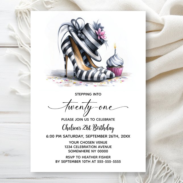 Striped Stiletto Shoes 21st Birthday Invitation (Creator Uploaded)