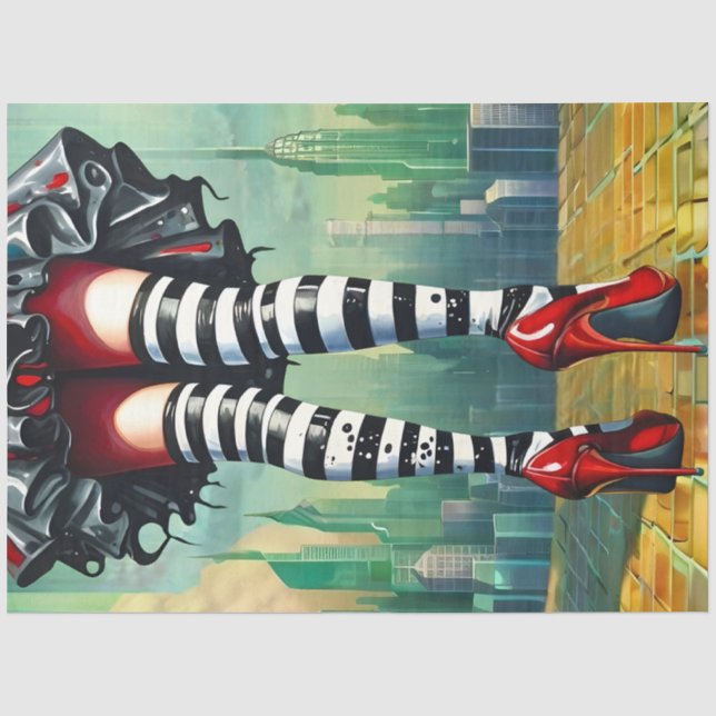 Striped Stockings Ruby Red Heels Fantasy Legs  Tissue Paper (Front)