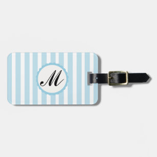 Striped Stripe Blue White Custom Monogram Luggage Tag