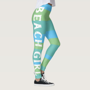 Striped Summer Beach Girl Blue And Green Workout Leggings