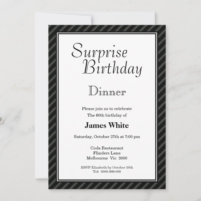 Striped Surprise 60th Birthday Dinner Invitation (Front)