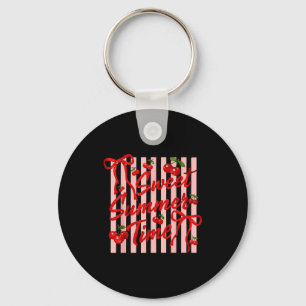 Striped sweet summer time cherry coquette floral keychain