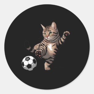 Striped Tabby Cat Kicking Soccer Ll Funny Cat Love Classic Round Sticker