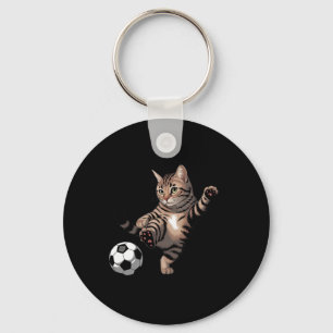 Striped Tabby Cat Kicking Soccer Ll Funny Cat Love Keychain