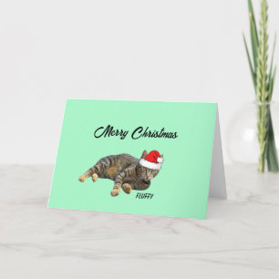 Striped Tabby Cat with Santa Hat Holiday Card