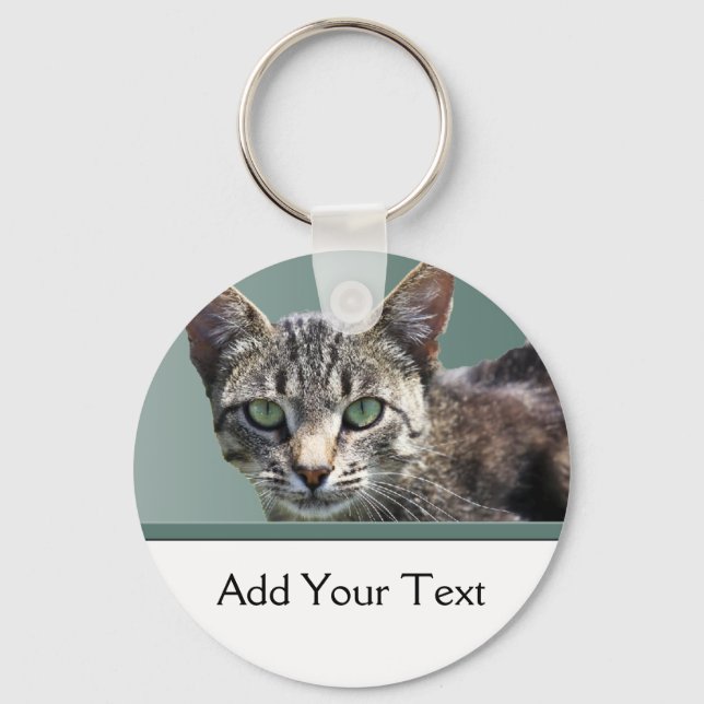 Striped Tabby with Green Eyes Keychain (Front)