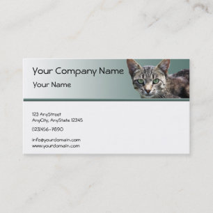 Striped Tabby with Green Eyes on Green Gradient Business Card