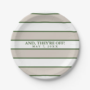 Striped Taupe/Hunter Green Personalized Paper Plate