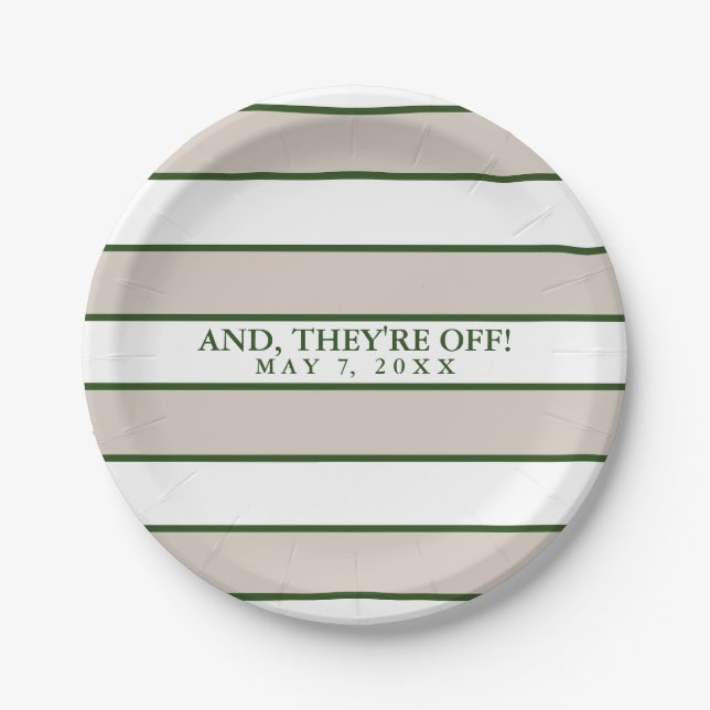Striped Taupe/Hunter Green Personalized Paper Plate (Front)