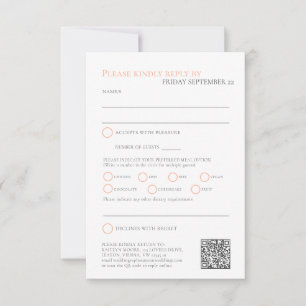 Striped tea rose watercolor wedding QR code meals RSVP Card