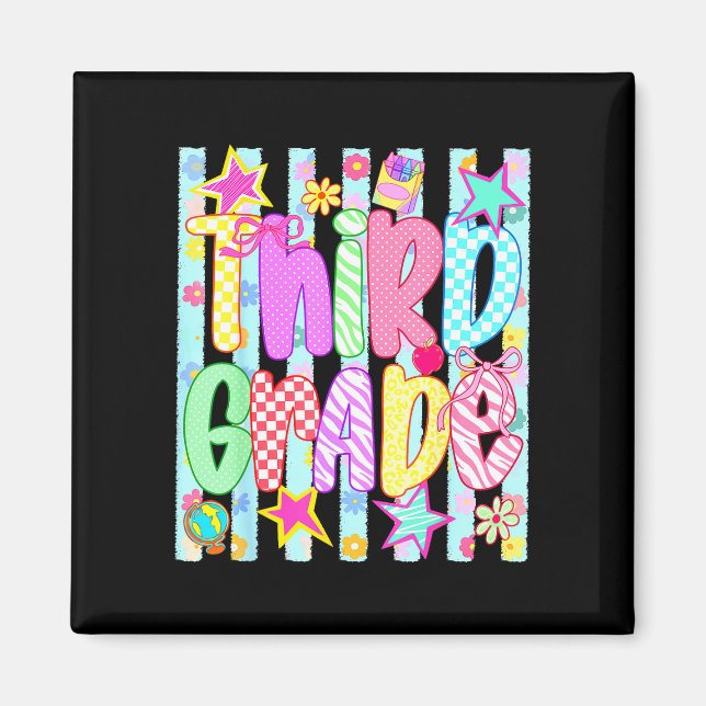 Striped teacher preppy 3rd third grade back to magnet (Front)