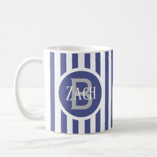 Striped Template Blue C49 Short Name Initial Coffee Mug