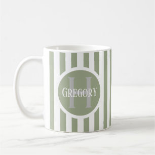 Striped Template Green C22 Long Name Initial  Coffee Mug
