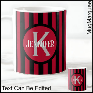 Striped Template Red C81 Long Name Initial  Coffee Mug