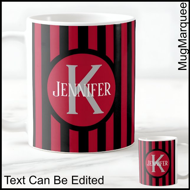 Striped Template Red C81 Long Name Initial  Coffee Mug (Creator Uploaded)