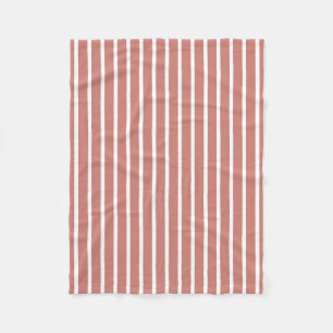Striped Terracotta Pink White Fleece Blanket