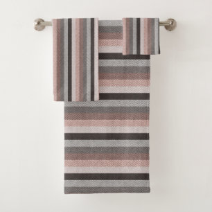 Striped textured herringbone bath towel set