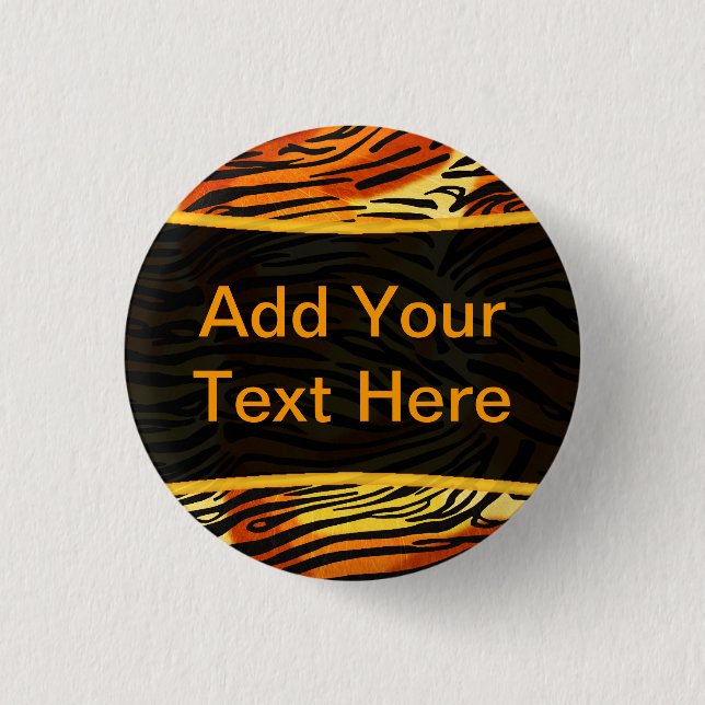 Striped Tiger Fur Print Pattern Personalized 1 Inch Round Button (Front)
