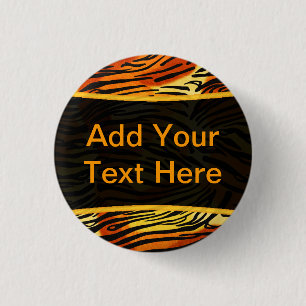 Striped Tiger Fur Print Pattern Personalized 1 Inch Round Button