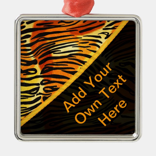 Striped Tiger Fur Print Pattern Personalized Metal Ornament (Front)