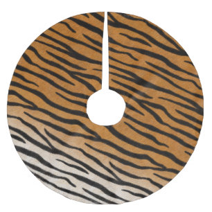 Striped Tiger Fur Realistic Exotic Animal Print Brushed Polyester Tree Skirt