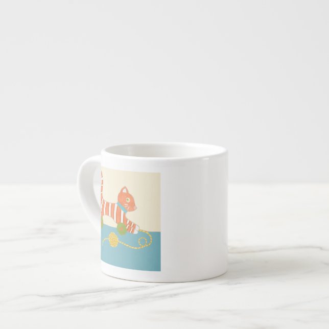 Striped Toy Cat with Ball of String Espresso Cup (Front Left)