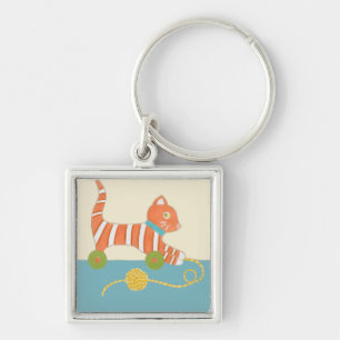 Striped Toy Cat with Ball of String Keychain